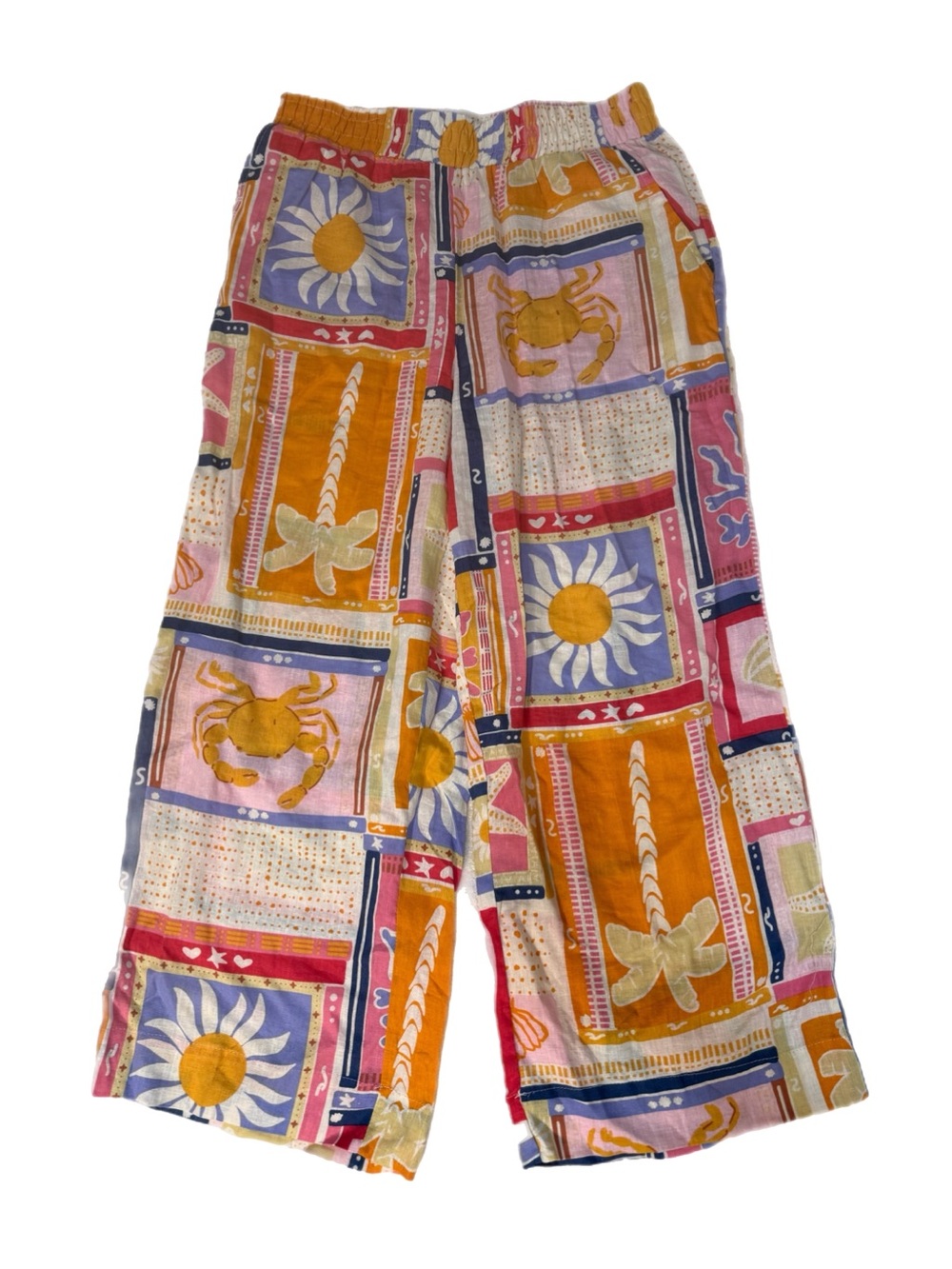 C&C California Women Multicolor Floral Patchwork Wide Leg Pants Size Small